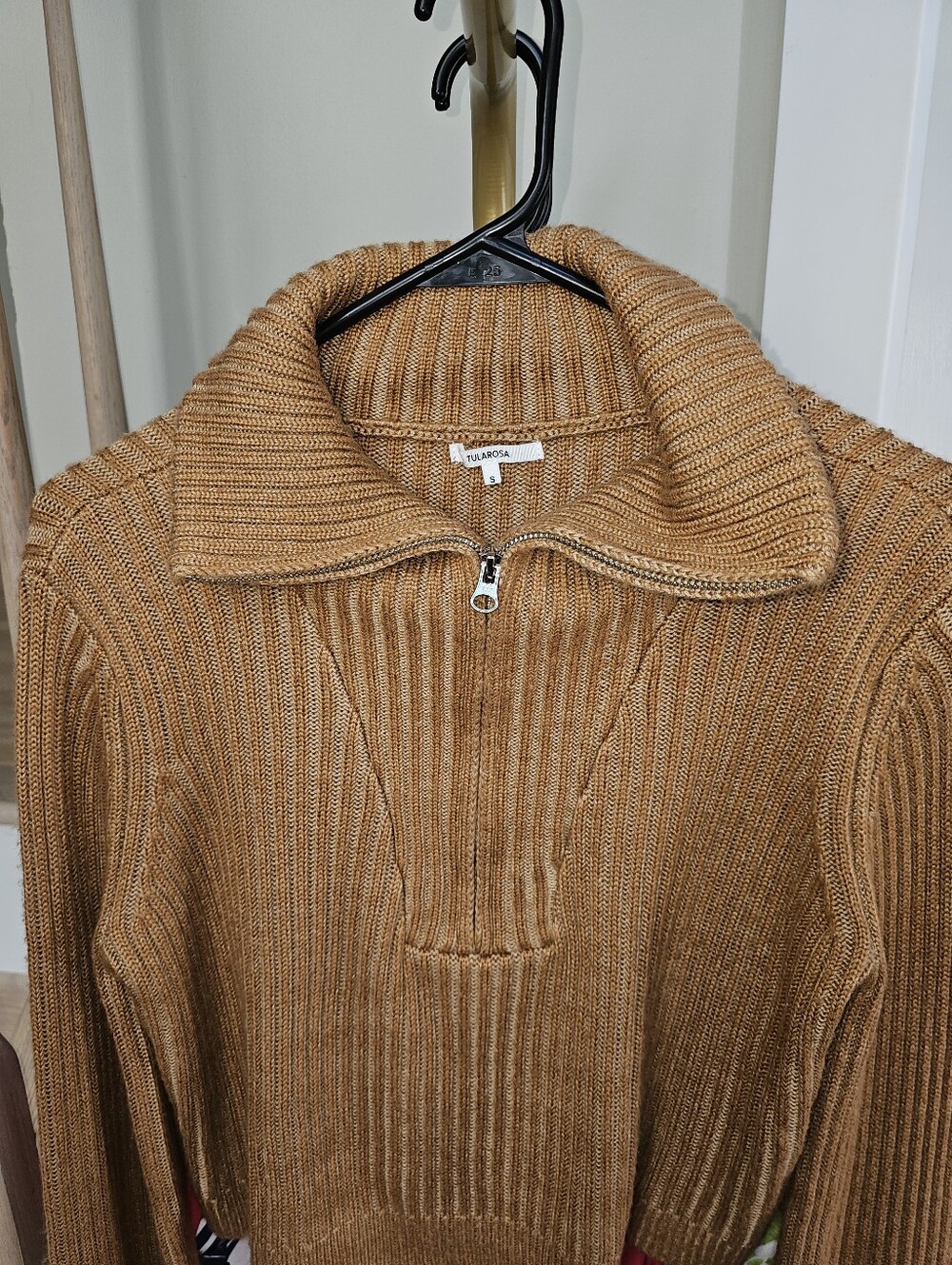 $165 TULAROSA Lovelle Zip Up Sweater in Camel - Picture 4 of 10